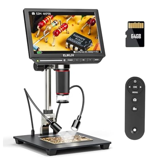 Elikliv 7" LCD Digital Microscope 1200X, 1080P Coin Microscope with Wired Remote, 12MP Ultra-Precise Focusing, 10 LED Fill Lights, PC View, Metal Stand, Windows/Mac Compatible, 32GB