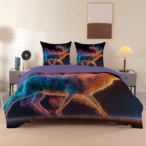 Housse de Couette 140x200 Enfant Cerf Multicolore avec 2 Taies d’Oreiller 65x65 cm, Parure de Lit 1 Personne Imprimée Animaux Abstraits - Linge de lit avec...