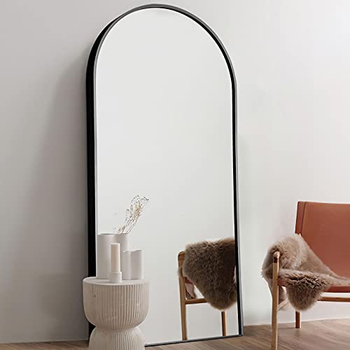 Image of NeuType 71 inchx32 inch Arched Full Length Mirror Large Arched Mirror Floor Mirror with Stand Large Bedroom Mirror Standing or Leaning Against Wall Aluminum Alloy Frame Dressing Mirror, Black