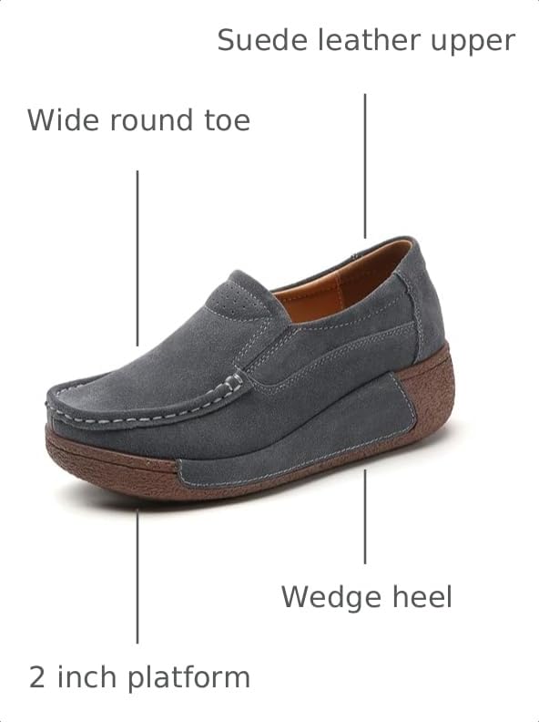 Image of YING LAN Women's Suede Platform Wedge Slip On Loafers Shoes