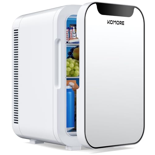 KOMORE Small Mini Fridge 18L Portable Tiny Fridge for Skincare 120V/12V Makeup Refrigerator Mini Thermoelectric Cooler & Warmer for Drinks Food Cosmetics for Office/Dorm/Car/Travel White