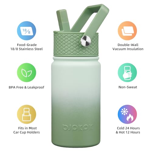 Image of BJPKPK Insulated Water Bottle, 15oz Stainless Steel with Straw Lid