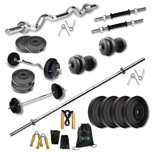 Image of Home Gym equipment Combo for men pvc weights set 30kg for home workout equipment with 3-fit curl rod and 5-fit state rod for weight lifting exercises,(10kg to 80kg) at home