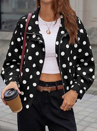 Image of Tankaneo Womens Polka Dot Zip Up Cropped Jackets