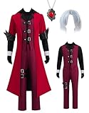 Men Devil May Cry Cosplay Jacket Vest Pants Gloves Uniform Dante Hunter Demon Red Trenchcoat for Halloween Costume (Red Uniform + Wig, X-Large)