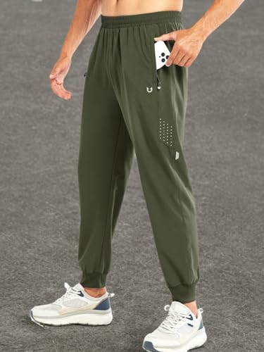 NORTHYARD Men's Athletic Running Pants Lightweight Workout Joggers Quick Dry Gym Sweatpants Active Sports Track Training ArmyGreen L