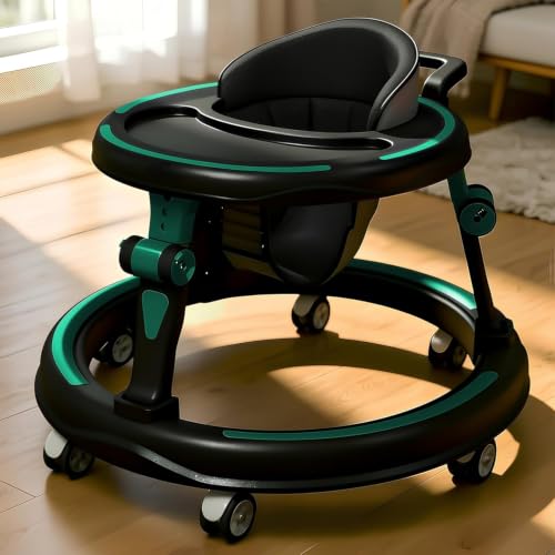 Image of StarandDaisy Baby Walker for Babies, 6-18 Month Baby Boy & Girl, Adjustable Height Infant Learning Walker with 360 Wheels, Anti-Slip, Comfortable Padded Seat, Activity Tray, Foldable Toddler Walker (Green-Black)