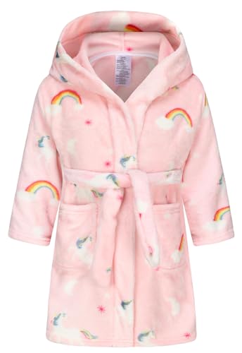 Tunoluker 20230612-6 Kids Boys Girls Flannel Hooded Bathrobe Toddler Robe Pajamas Sleepwear Pink Rainbow 4-5T cover