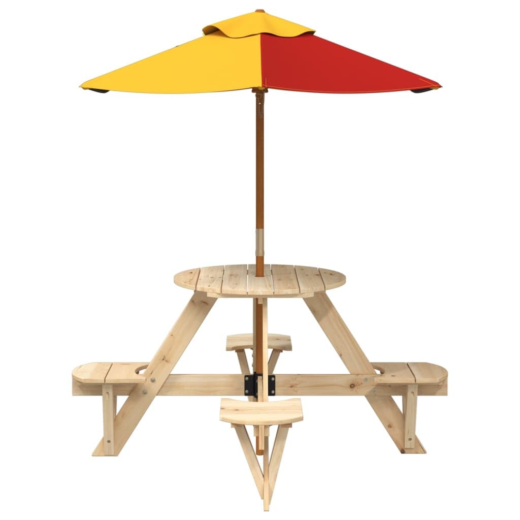 Tavolo da picnic in legno di abete massiccio per 4 bambini, con ombrellone resistente alle intemperie, tavolo da giardino per esterni, tavolo da terrazza, tavolo da balcone, tavolino da