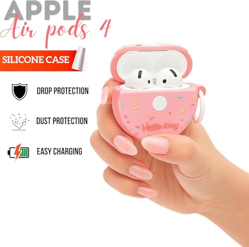 Image of Emoh Roced Case for AirPodS 4 (2024) with Keychain (ANC), Cute Cartoon Shockproof Protective Cover Compatible with Apple AirPods 4th Generation 2024 for Women and Boys (Donut)