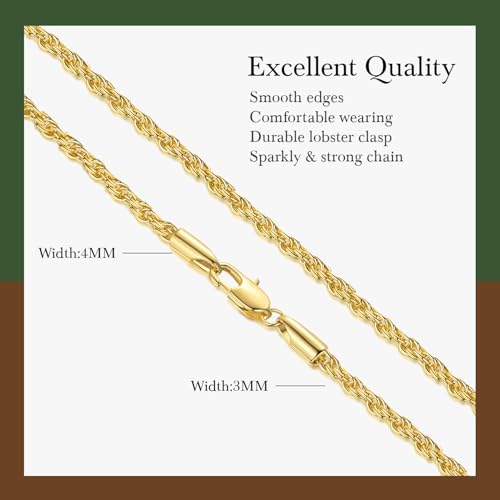 14K Gold Necklaces for Women Mens 14K Gold Chain for Men Rope Chains Necklace for Mens Chain Dainty Golds Necklace for Womens Non Tarnish Men Chains Link Necklaces for Women 16-30in2