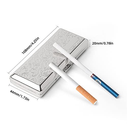 Metal Carry Cigarette Case, Double Sided Spring Clip,Holds 10 100mm Cigarettes (Vines Silver)