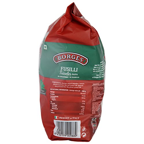 Image of Borges Tricolour Fusilli Pasta - 500 gm | Imported from Italy | Include Real Tomatoes & Spinach | No added colour (Pack of 3)