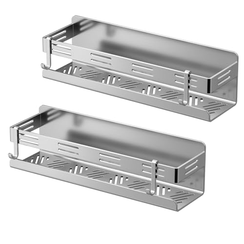 Agaou マグネット 浴室用ラック お風呂ラック シャンプーラック 2段式 304ステンレス 防水と防錆 約W30 x D10x H8cm 強力磁石壁掛け バスルーム キッチン 風呂場 洗面所 調味料ラック 収納ラック 水切り 壁棚 フック4個付き (ブ