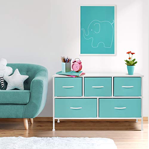Sorbus-Dresser-with-5-Drawers-Furniture-Storage-Chest-for-Kids-Teens-Bedroom-Nursery-Playroom-Clothes-Toys-Steel-Frame-Wood-Top-Fabric-Bins-Pastel-Aqua 41cJ5SUNBEL