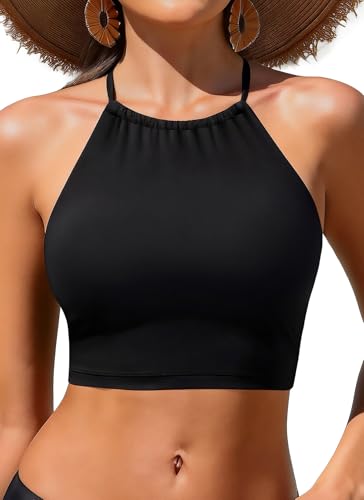 Women Swim Top - High Neck Bikini Top Only Halter Swimsuit Bathing Suit 2026 Black M