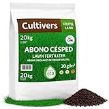 CULTIVERS Abono para Césped Ecológico 20 kg (hasta 1000 m²) Fertilizante Granulado de Origen Vegetal con Liberación Lenta, NPK 8-1-5, 74% Materia Orgánica y Ácidos Húmicos