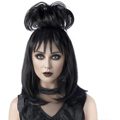 Black Cosplay Wig With Bun,Bride Wigs Costumes,Halloween Wigs Women
