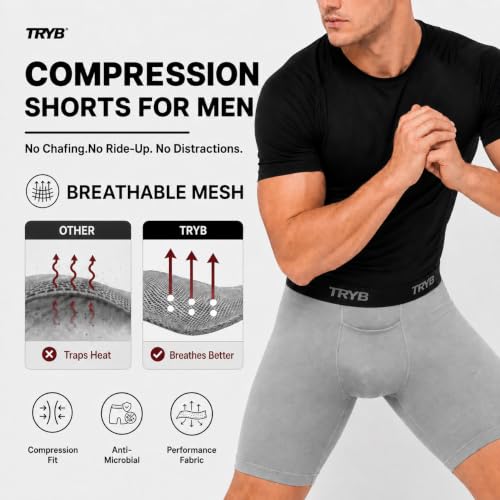 Image of TRYB Men's Compression Shorts & Pants | Sports Innerwear for Gym, Running & Training | Quick Dry, Breathable, 4-Way Stretch, Moisture Wicking, Anti-Chafing Muscle Support Athletic Wear with Pocket