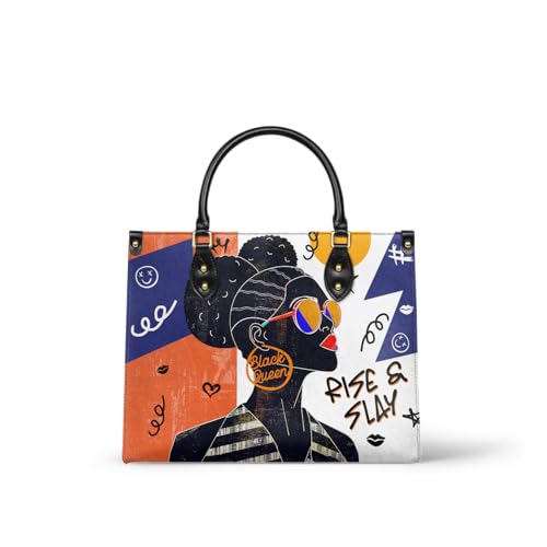 Afroyla African Black Women's Leather handbag, Medium, Premium Vegan Leather,