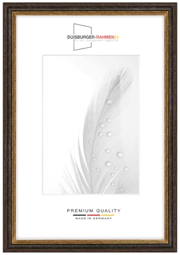 Cornice portafoto in legno massiccio, stile vintage, retrò, 42 x 52 cm, in nero antico, oro | con vetro sintetico infrangibile e antiriflesso | cornice per poster, puzzle | foto collage DR083