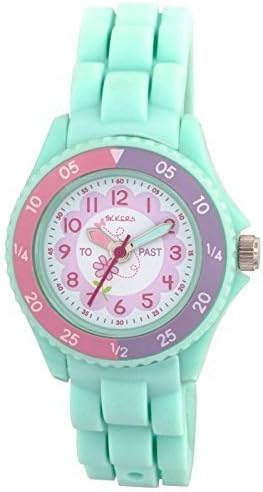Tikkers Children's Girls Aqua Green Flowers Theme Silicone Time Teacher/Tutor Watch - NTK0004