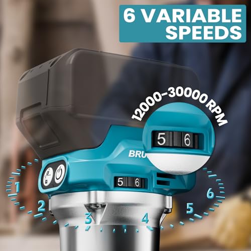 Cordless Compact Router Compatible with Ma-kita Battery (Bare Tool), 6 Variable Speeds Router Tool for Woodworking, 800W Fixed Base Wood Router with Trim Router Bits