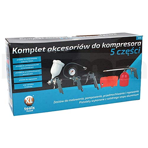 BSD Kit de Accesorios para Compresor 5 piezas - Pistola de Inflado, Pistola de Soplado, Pistola de Limpieza, Pistola de Pintura y Manguera