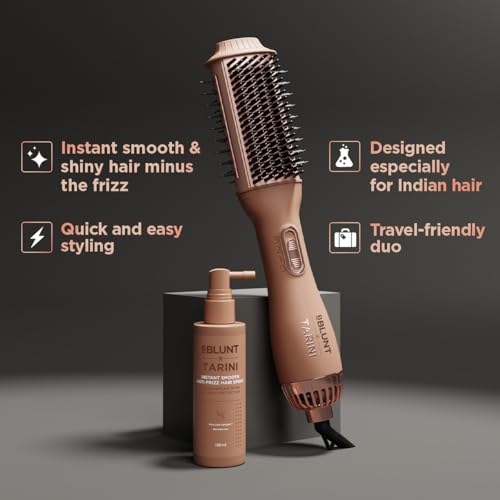 Image of Bblunt WET-TO-DRY AIR SMOOTHENING BRUSH + INSTANT SMOOTH ANTI-FRIZZ SPRAY | Effortlessly Transforms Hair from Wet to Dry | Instant Frizz-Free Hair with Glass-Like Shine | Co-created with Tarini Peshawaria