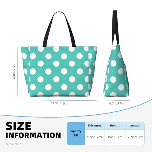 Teal Turquoise And White Polka Dot Print Beach Pool Bags Tote For Women Ladies Large Gym Tote Carry On Bag For Weekender Travel Waterproof3