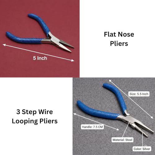 Image of Beadsnfashion 10 Pcs Stainless Steel Pliers Fine Quality Tools With Blue Grip Handlel For DIY Jewelry Making, Necklace, Bracelet, Earring & Craft Design - 13 CM