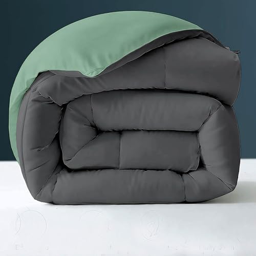 Image of Day Care - 600 GSM Hotel Quality-Down Alternative Reversible Comforter (90 inch x 90 inch Inches /228cm x 228cm) - Comforter Queen Size|Sage /Dark Grey