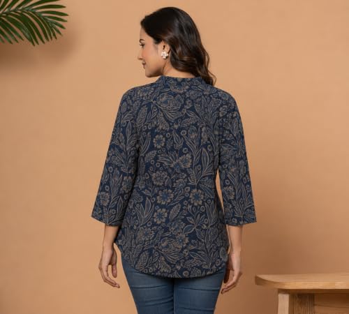 Image of Women's Floral Printed Cotton Kurti Summer Cotton Tunic Top for Girls