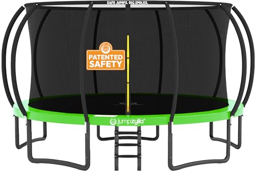 Image of JUMPZYLLA Trampoline Outdoor 8FT 10FT 12FT 14FT 15FT 16FT with Enclosure and Ladder, ASTM Approved Recreational Trampoline for Kids and Adults, Anti-Rust Coated Frame