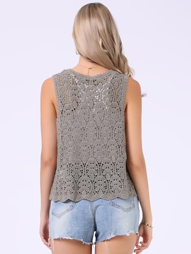 Image of Allegra K Women's Floral Crochet Hollow Out Sleeveless Open Front Boho Vest Cardigan