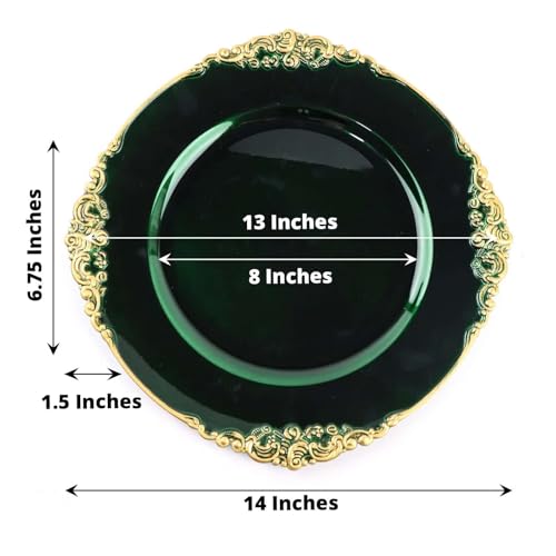 Platos cargadores redondos 13" acrílico verde set 12 miniatura 3