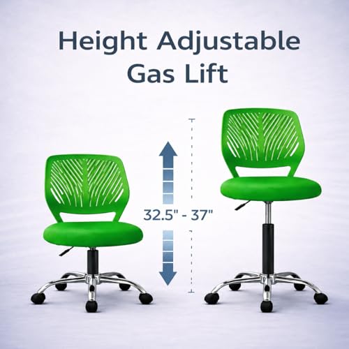 Image of Modern Ergonomic Office Chair, Green, Adjustable Height, Chrome Base with Wheels, Mesh Back Design, Task Seating