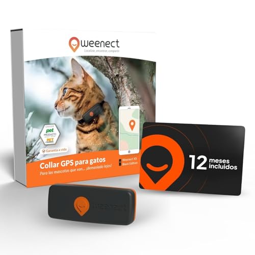 Pack Weenect XS | Collar GPS para Gato - Negro | 1 año de suscripción Incluido | Seguimiento en Tiempo Real | Impermeable | Garantía de por Vida