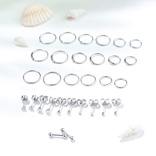 Jstyle 30Pcs Stainless Steel Cartilage Earrings Hoops For Men Women Tiny Stud Earrings Ball Cz Tragus Conch Helix Piercing Earrings Jewelry #TOP3