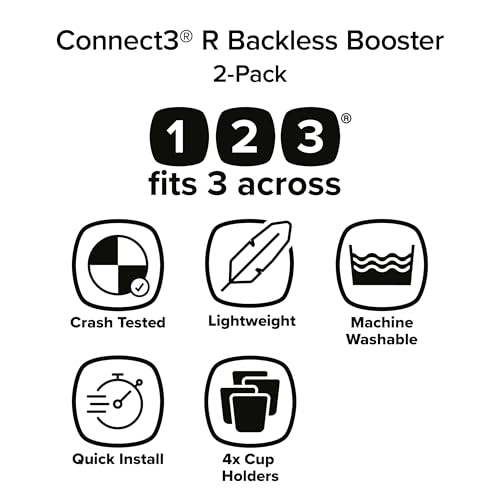 Diono Connect3 R Backless Booster Pack of 2, Slim Fit 3-Across in Many Mid-Sized Sedans and SUVs, for Children from 40-120 lbs., Lightweight with Cupholder, Blue Surge/Pink Cotton Candy