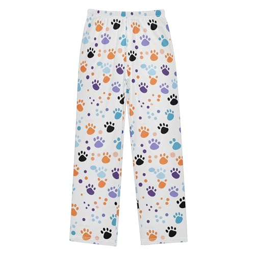 Dog Paw Print Long Pajama Pants Elastic Waist PJ Bottoms with Pockets S A1109902