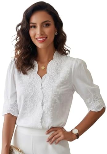 Blusa Branca Feminina Elegante Manga Curta Evangélica Delicada Tr...