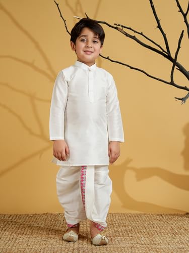 Image of AJ DEZINES Kids Silk Blend Full Sleeve Embroidered Dhoti Kurta Set for Boys - Ethnic wear | Traditional & Festival Wear|Waistcoat for boys - Regular Fit