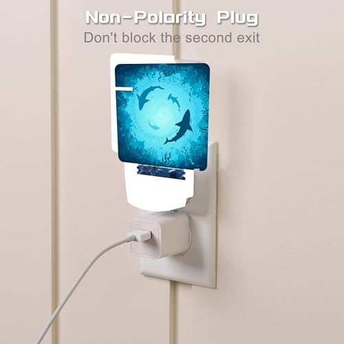 Image of Blue Sharks and Corals Underwater World Fish Marine Lifes Dusk to Dawn Night Light Plug in, 0.5w Energy Saving Sleep Friendly NightLight for Kids Boys Girls Home Decor