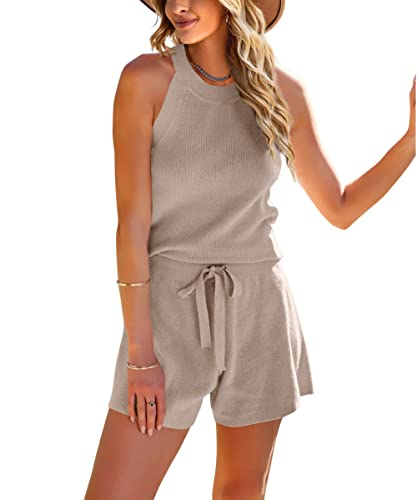 SySea Women's Summer 2 Piece Outfits Knit Halter Tank Top and Shorts Lounge Set