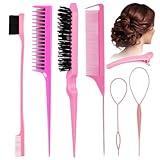 VERALY.MX - Juego de 7 peines para peinar el cabello, cepillo para el cabello, triple burla, peine de cola de rata, cepillo...