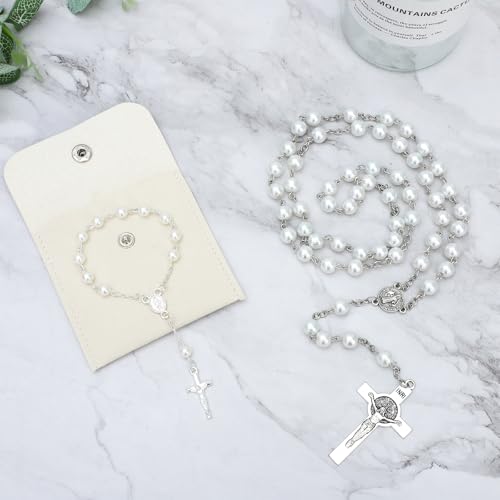 NEWITIN 2 Pieces Silver Catholic Rosaries, Prayer Pocket Rosary Beads Necklace from Stainless Steel Christian Prayer Holy Soil Medal & Metal Cross for Catholic Or Christian Gift - Thumbnail 3