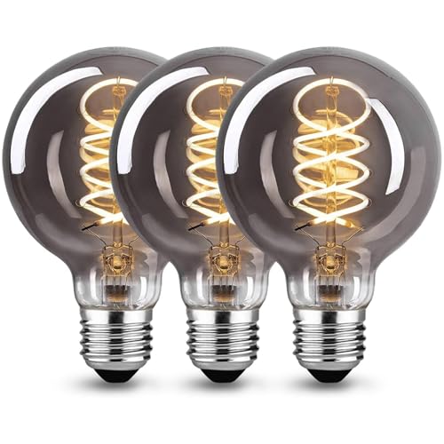 KANQIAO Bombilla Edison Vintage E27,G80 4W Bombilla LED E27 Regulable Ideal Para Iluminación Nostálgica y Retro en la cafetería del hogar, Vidrio gris - 3 piezas（HPS3PBT1）