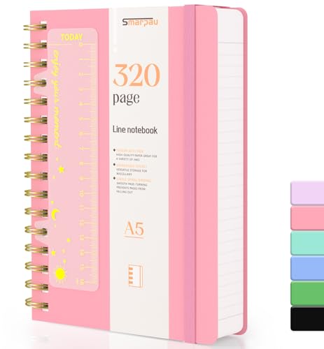 Smarpau Taccuino a spirale, formato A5, a righe, copertina rigida,
