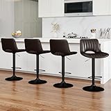 LSSBOUGHT Swivel Bar Stools Set of 4, Adjustable Modern Counter Stools with Open Back, Faux Leather Island Bar Chairs with Gas Lift for Kitchen & Home Bar,Brown